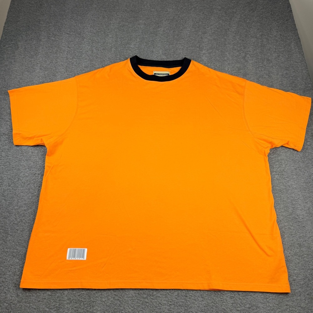 AJ Campbell Men's XL Orange Black Ringer‎ T-Shirt Barcode Patch USA Cotton